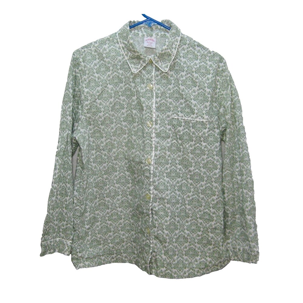Brooks Brothers Pajama Top Womens Large Green Long Sleeve Sleepwear PJ Shirt